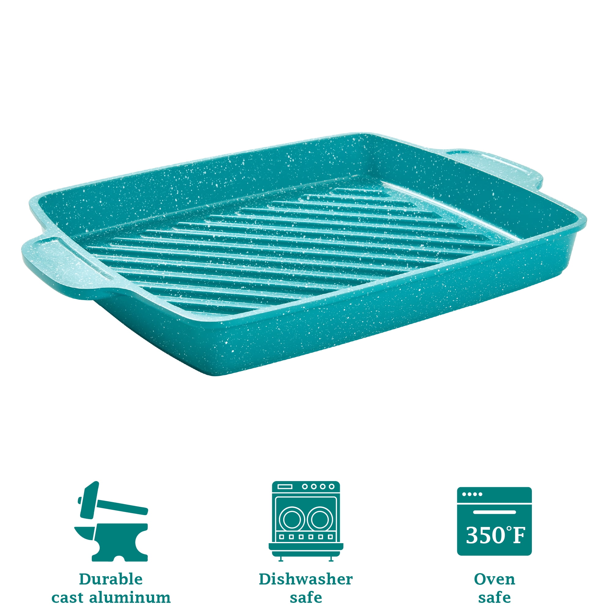 The Pioneer Woman Prairie Signature 12" x 10" Cast Aluminum Cowboy Steak Pan, Teal Speckle
