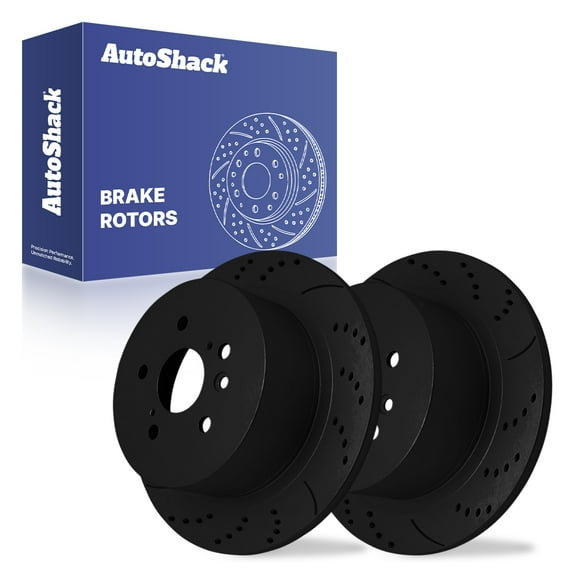 AutoShack Rear Solid Drilled & Slotted E-Coated Brake Rotors Black Finish 2-PC Set Replacement for 2008-2013 Toyota Highlander NightGuard 12.16" (308.9 mm)