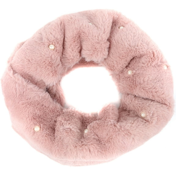Sakkas Sabby Long Thin Faux Fur Pearl Embellishment Warm Soft Infinity Scarf - Pink - OS