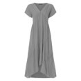 thumbnail image 2 of Ketyyh-chn99 Robes d'Invitée de Mariage pour Femmes Grande Taille Robe d'Été Robe Extensible Manche à Volants à Étages Robe Trapèze Courte Gris,G, 2 of 4