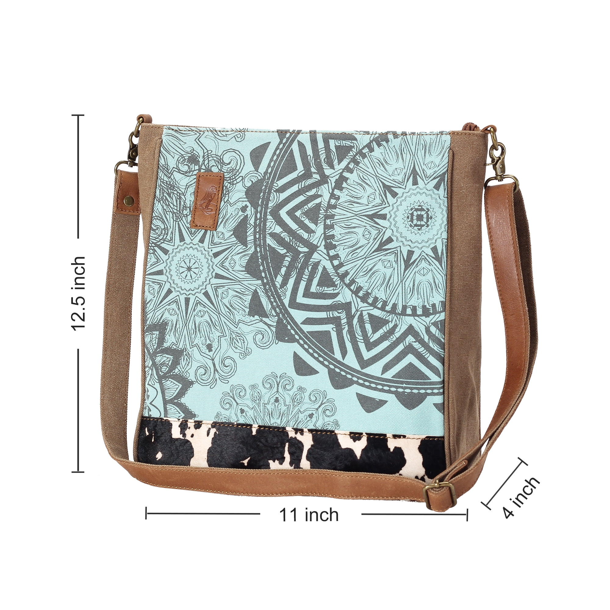ANNGOTI Vintage Canvas & Leather Tote Bag - Handmade Women's Handbag With Zipper, Internal Pockets, Retro Style