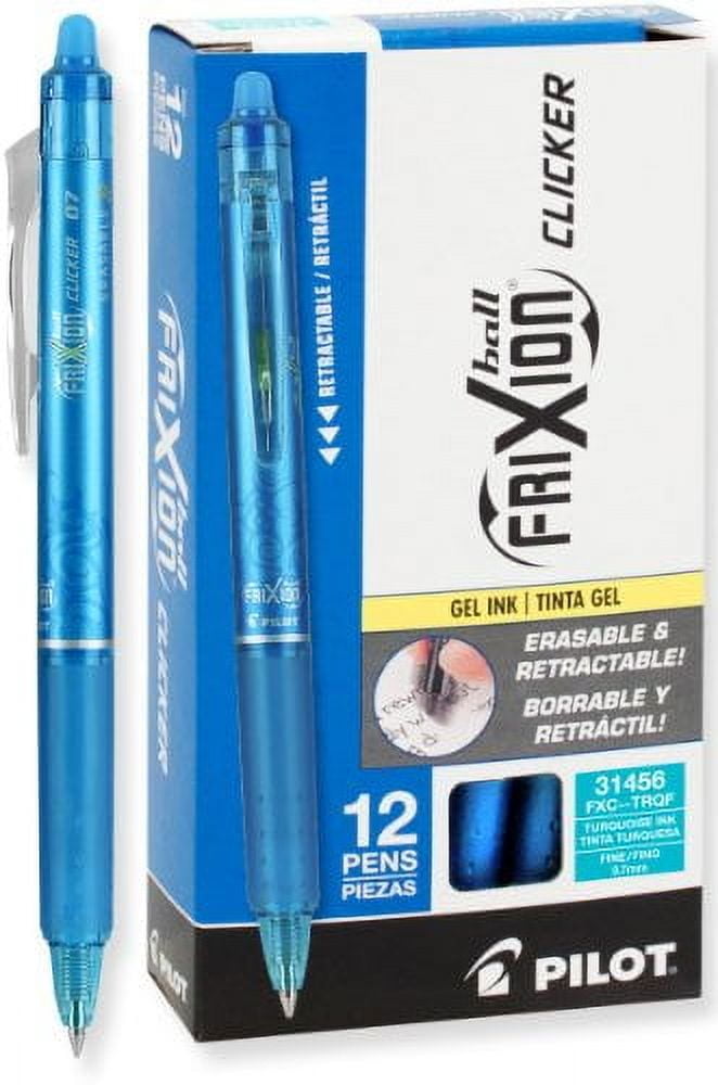 PILOT FriXion Clicker Erasable, Refillable & Retractable Gel Ink Pens, Fine Point, Turquoise Ink, 12-Pack (31456)