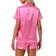 thumbnail image 3 of Conjuntos de pijama para mujeres INSPIRE CHIC, camisa de botones y pantalones cortos, 2 piezas de ropa de dormir de satén sedoso, color rosa fuerte, 3 of 6