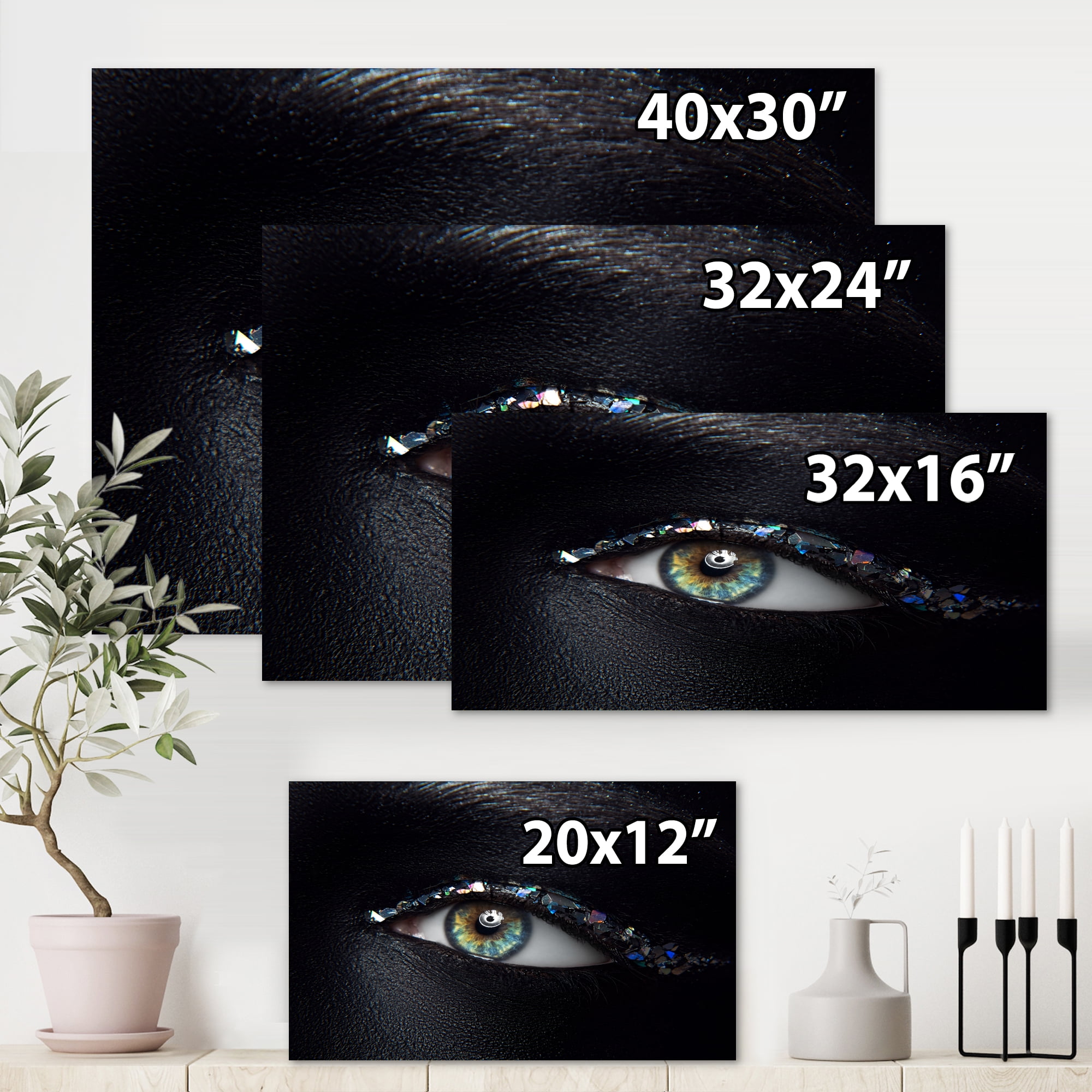 Designart ' Girl Eyes With Multi-Colored Glass Sparkles ' Modern Canvas Wall Art Print