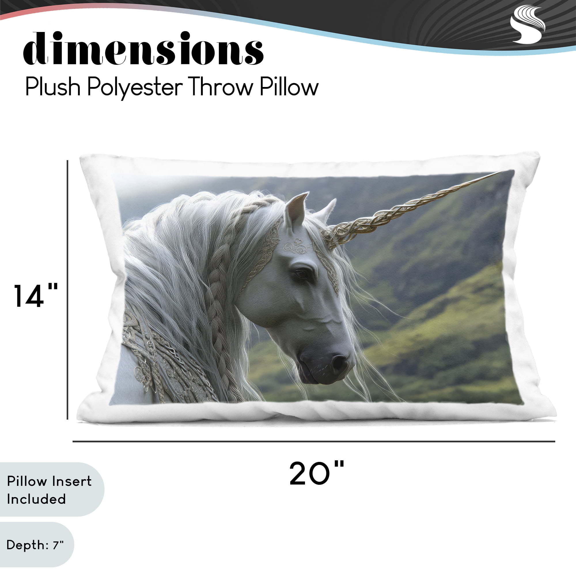 Stupell Industries Celtic Unicorn Braided Mane Decorative Printed Throw Pillow, design by The Wands Want, 14 x 7 x 20