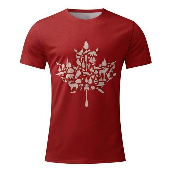 TIMIFIS T Shirts for Women Summer Crew Neck Short Sleeve Shirts Casual Vintage Canadian Maple Leaf Printed T-Shirts