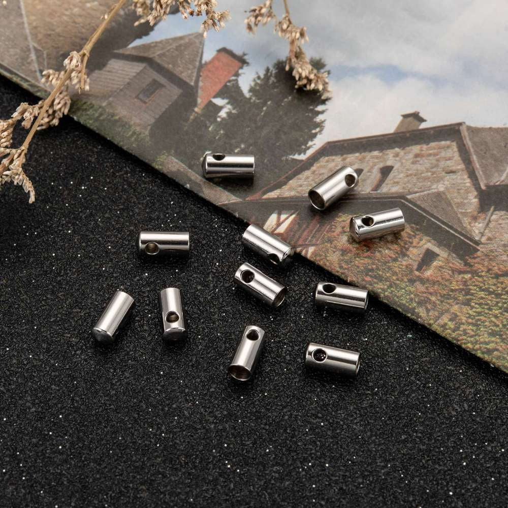 500pcs Tarnish Resistant 304 Stainless Steel Cord Ends Tube Stainless Steel color 8x4mm Inner Diameter: 3mm