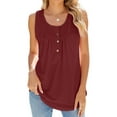 thumbnail image 2 of Mrat Wide Strap Tank Tops Fashion Women's Casual Comfortable Solid Round-Neck Sleeveless Button Tops Blouse T-Shirt Womens Tank Tops Loose S-313 Wine XXL, 2 of 7