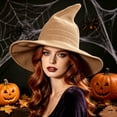 thumbnail image 3 of TEAJOPSUU Women's Halloween Witch Hat Knitted Pointed Wizard Hat for Party Vacation Holiday Khaki, 3 of 5