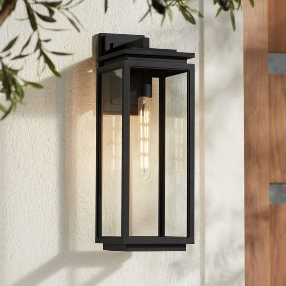 Possini Euro Design Atkins 21 1/4" High Modern Outdoor Wall Light Fixture Mount Porch Weatherproof Matte Black Die Cast Metal