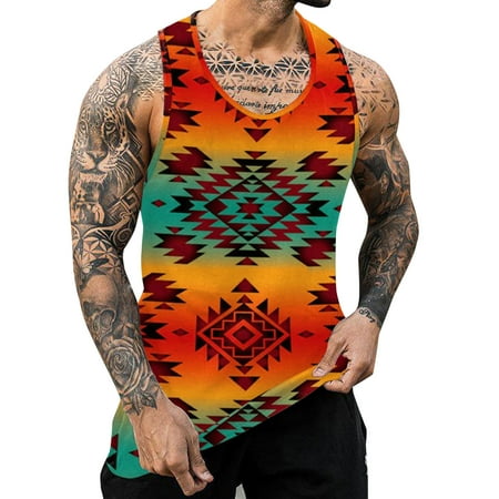 

Pianpianzi Large Pack Quarter Neck Long Sleeve Men Scrub Tops Printed Male Summer Geometric Vintage Print Tank Tops Round Neck Sleeveless Vest Blouse