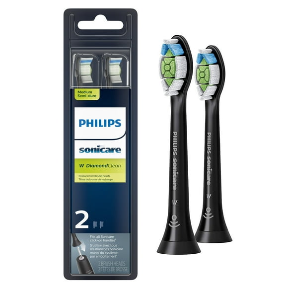 Philips Sonicare W Diamondclean - Genuine Replacement Electric Toothbrush Heads, Black, 2 Pack, HX6062/95