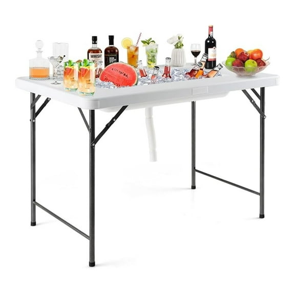 Folding Ice Cooler Table with Drain, Portable Beverage Chill