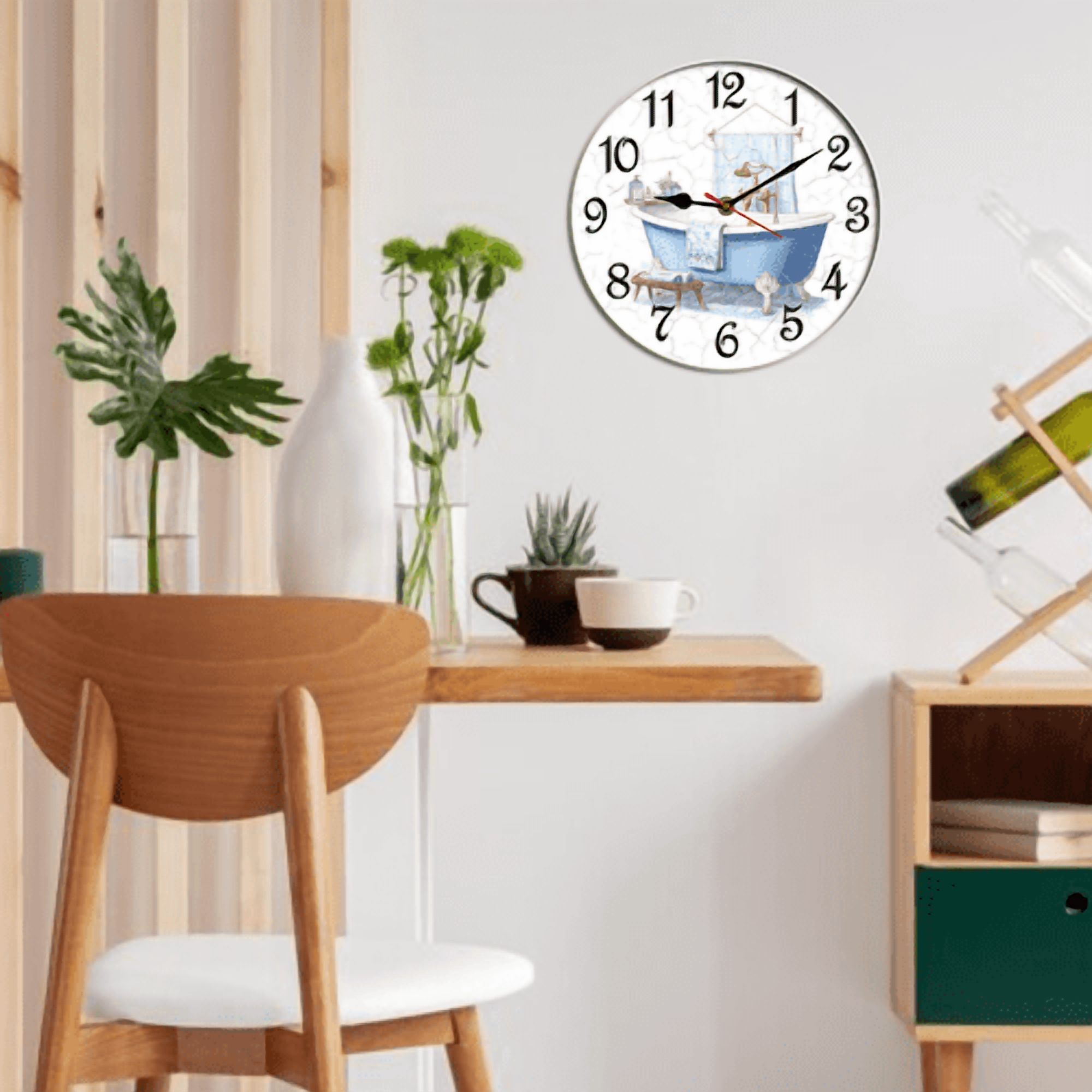 Kurmntregon Bathroom Wall Clock Bathtub Hot Tub Wooden Animal Toilet Clock For Living Room, Battery Operated Easy To Read Bedroom, Bathroom And Kitchen Housewarming Seasonal Round 10"