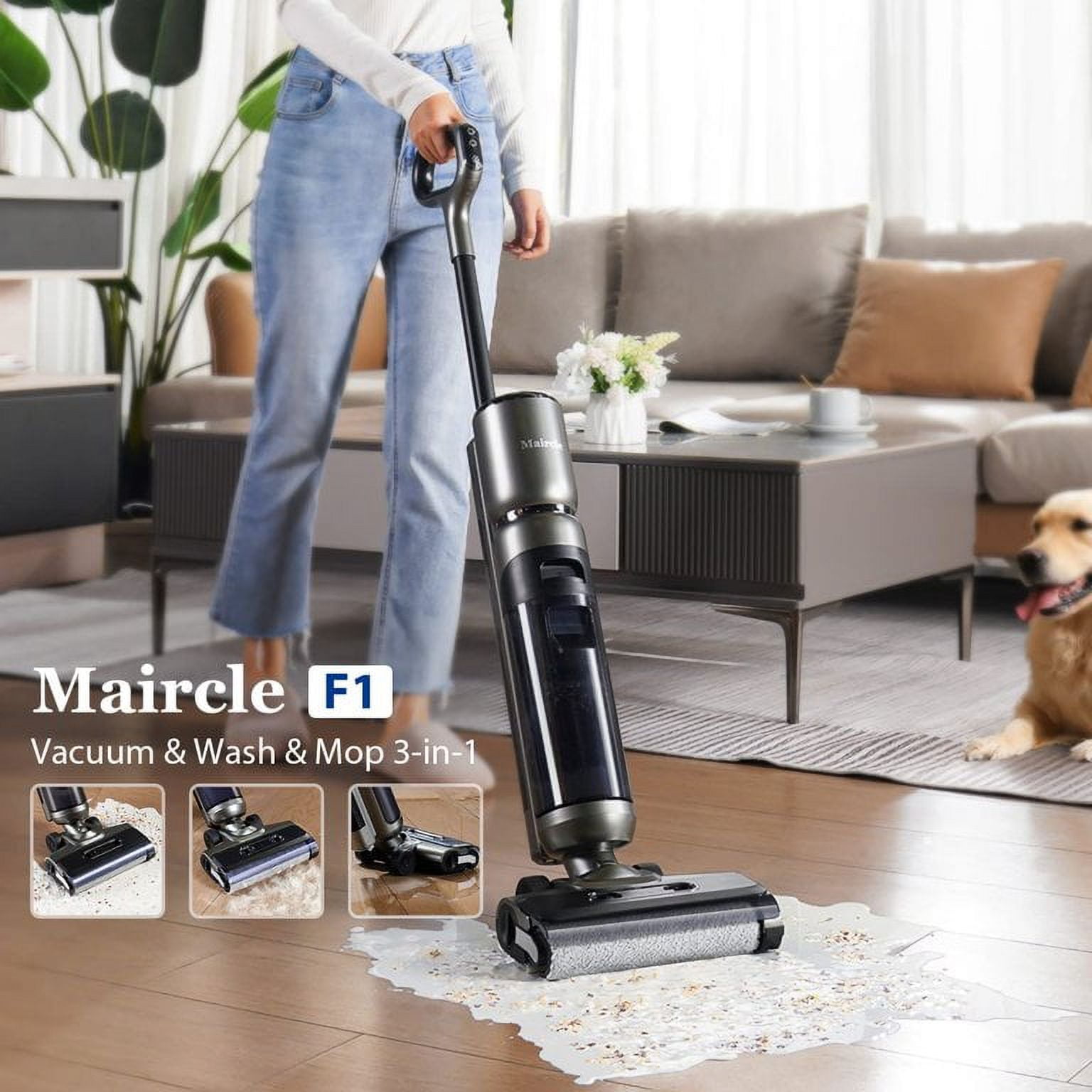 Equator Cordless Self-Cleaning Wet/Dry Vacuum Sweep Mop for Hard Floors and Carpets with Voice Prompt (Black)