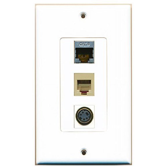 RiteAV - 1 Port Phone RJ11 RJ12 Beige and 1 Port S-Video and 1 Port Shielded Cat6 Ethernet Decorative Wall Plate Decorative