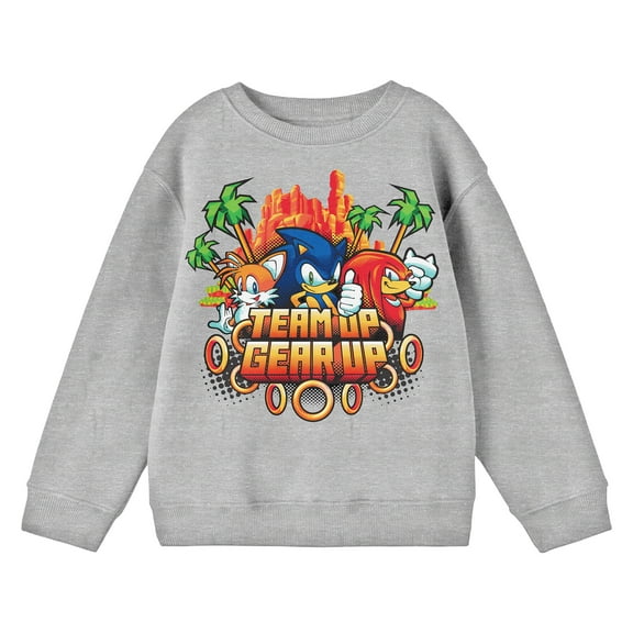 Sonic The Hedgehog Team Up Gear Up Youth Athletic Heather Crew Neck Long Sleeve Sweatshirt-XL