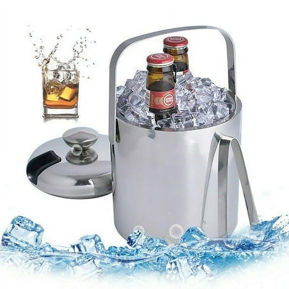 Double-Wall Stainless-Steel Insulated Ice Bucket With Lid & Ice Tong 1300 ML