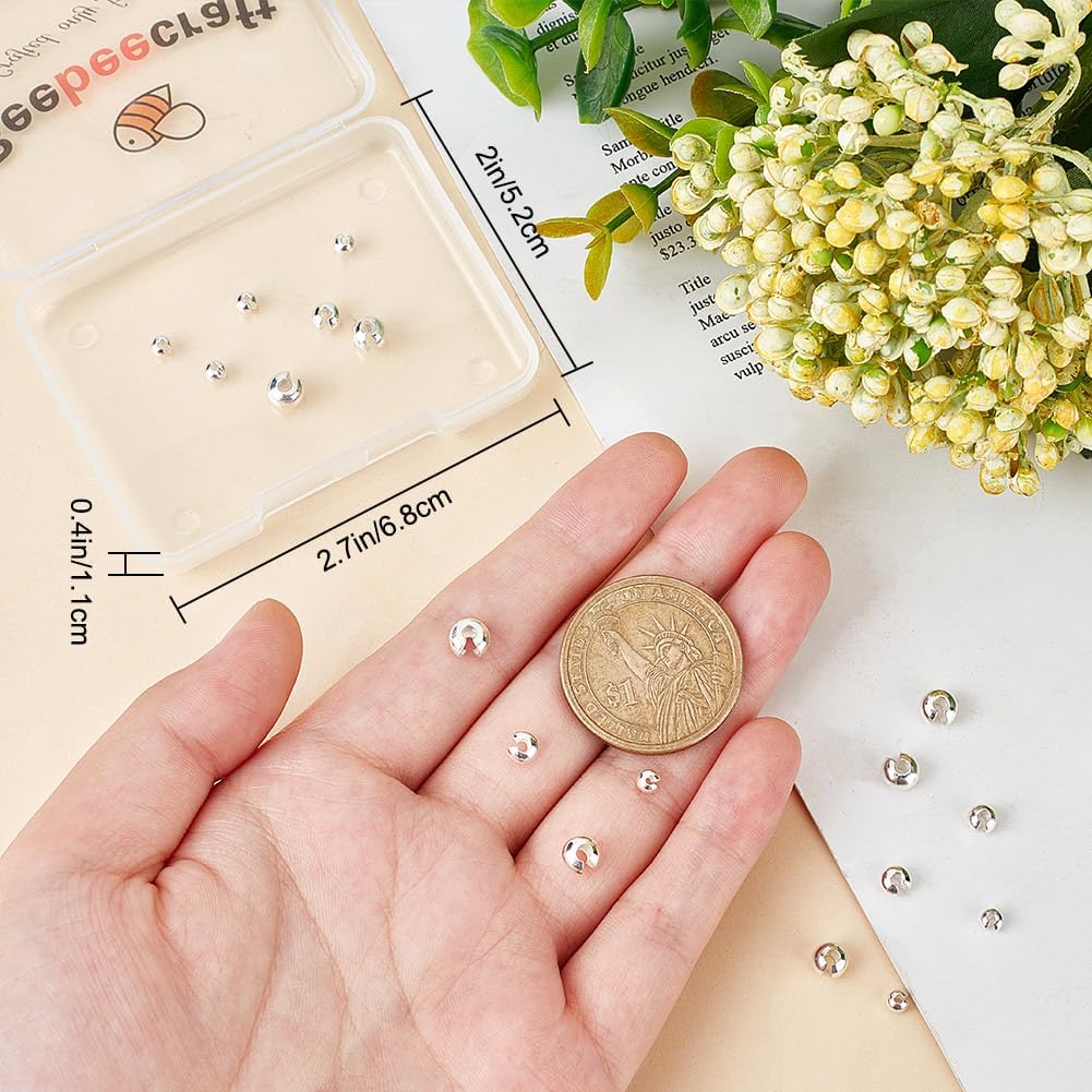 1 Box 1 Box 21Pcs 3 Size Crimp Beads Covers Sterling Silver Half Round Open Crimp Bead End Tip for Jewelry Making Bracelets Necklaces