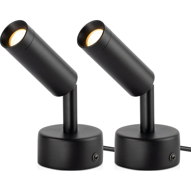 URTOM Paquete de 2 focos de interior LED para plantas, 120 V, focos de suelo, luz de acento, iluminación interior, luz blanca cálida, iluminación de acento, luz LED ascendente, cable de enchufe de 5.9