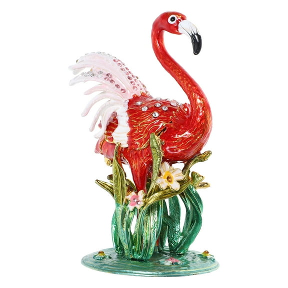 Hemoton Flamingo Trinket Box Hinged Jewelry Organizer Hand Painted Flamingo Figurine Unique Mini Ring Necklace Storage Elegant Home Decor Keepsake Red
