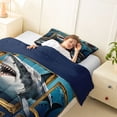 thumbnail image 4 of Castle Fairy Collage Shark Portrait Twin Comforter Sets 2pcs,Vintage Framed Ocean Predator Layout Bedding Set,Teal Brass,Navy Blue Reversible,1 Comforter and 1 Pillowcase, 4 of 6