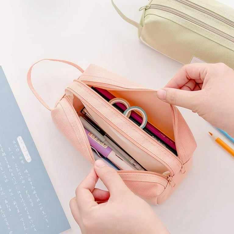 2 Pack Cute Pencil Bag Aesthetic Pen Case Canvas Student Holder