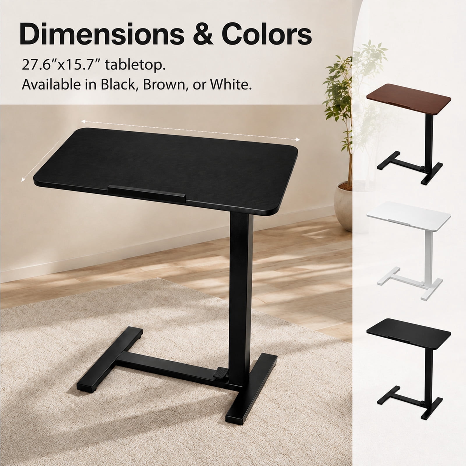 Alvantor Adjustable Bedside Table with Wheels, Overbed Table Portable Standing Cart & Laptop Desk with Adjustable Height and Inclination, Suitable for Bed, Couch, Wheelchair