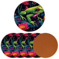 Frog Round Car Coasters (6PCS) Microfiber Leather, 11x11 cm/4.3x4.3 in