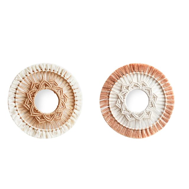 Espejo colgante de pared bohemio de 2 uds espejo decorativo hecho para decoración artística de apartamento Colco Tapiz de Macramé Espejo