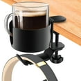 thumbnail image 1 of Desk Cup Holder 2 in 1 Desk Cup Holder with Headphone Hanger 360-Degree Rotation Adjustable Arm Clamp Headset Hook Bottle Holder Table Side Drink Hanger for Desk Table, 1 of 11