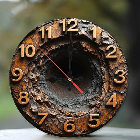 Rustic Copper Wall Clock Vintage Home Decor 10 Inch Silent Wooden Wall Clock, Battery Operated (AA