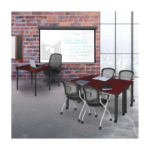 HomeStock Mountain Majesty 36" Medium Square Breakroom Table Mahogany Top Black Folding Legs Space Saving Durable Metal Frame 41 lbs
