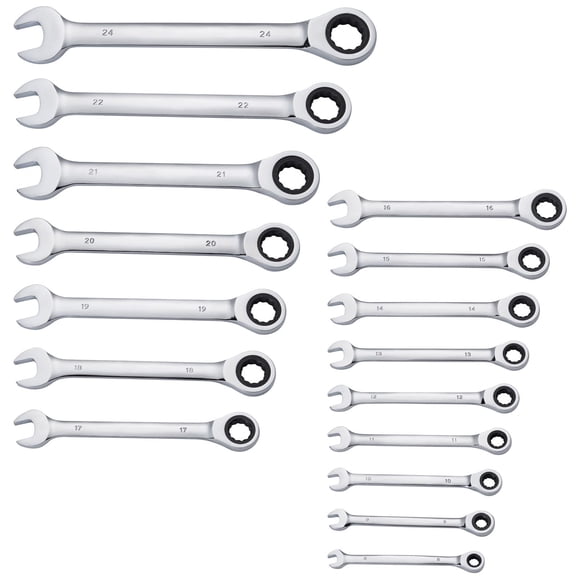 16-Piece Metric Wrench Set with 72-Tooth Ratchet, CR-V Steel, 5° Working Angle, Storage Rack, for Auto Repair DIY Maintenance