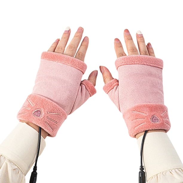 Tejido Guantes sin dedos Menores suaves Mujeres A prueba de viento Cálido Mantenimiento USB Carga eléctrica Calefacción Mittens Protector de mano interior Rosa kenally HA011717-04
