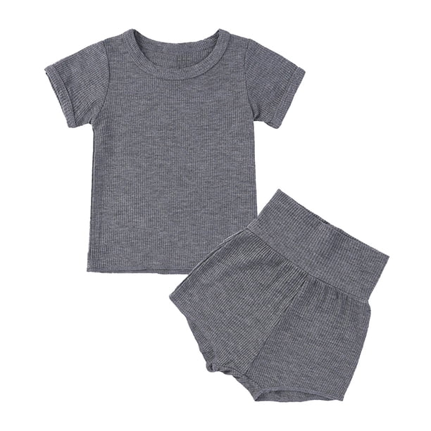 Gibobby Conjunto niño Pijamas para niños Algodón Amigable con la Top para niños pequeños y medianos Zuecos para bebés Conjunto de ropa para el(Gris oscuro, 12-18 Meses)