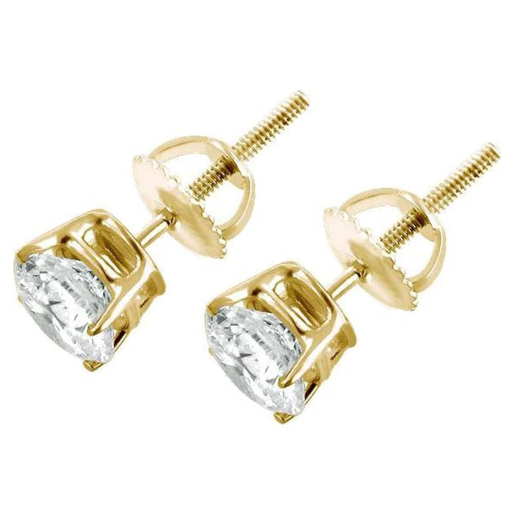 Pompeii3 1ct Round Cut Diamond Stud Earrings in 14K Yellow Gold with Screw Backs