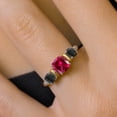 thumbnail image 4 of Gem Stone King 925 Sterling Silver and 10K Yellow Gold Red Created Ruby and Black Onyx 3 Stone Engagement Ring for Women (1.56 Cttw, Cushion Cut 6MM and 4MM, Available in Size 5, 6, 7, 8, 9), 4 of 4