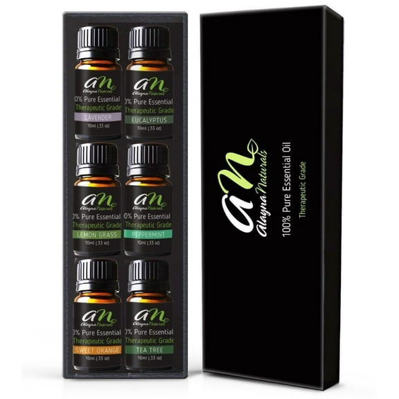 Alayna Naturals Aromatherapy Top 6 Essential Oils 100% Pure & Therapeutic grade - Sampler Gift Set & Premium Kit - 10 ml Lavender, Tea Tree, Eucalyptus, Lemongrass, Sweet Orange, Peppermint