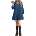 thumbnail image 4 of Long Sleeved Women Patchwork Quarter Zipper Loose Ruffle Sweatshirt Dress, 4 of 5