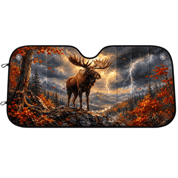 Lotusprint LLC 2D Print Autumn Storm Moose Car Sunshade, Auto Sunshade UV Protection