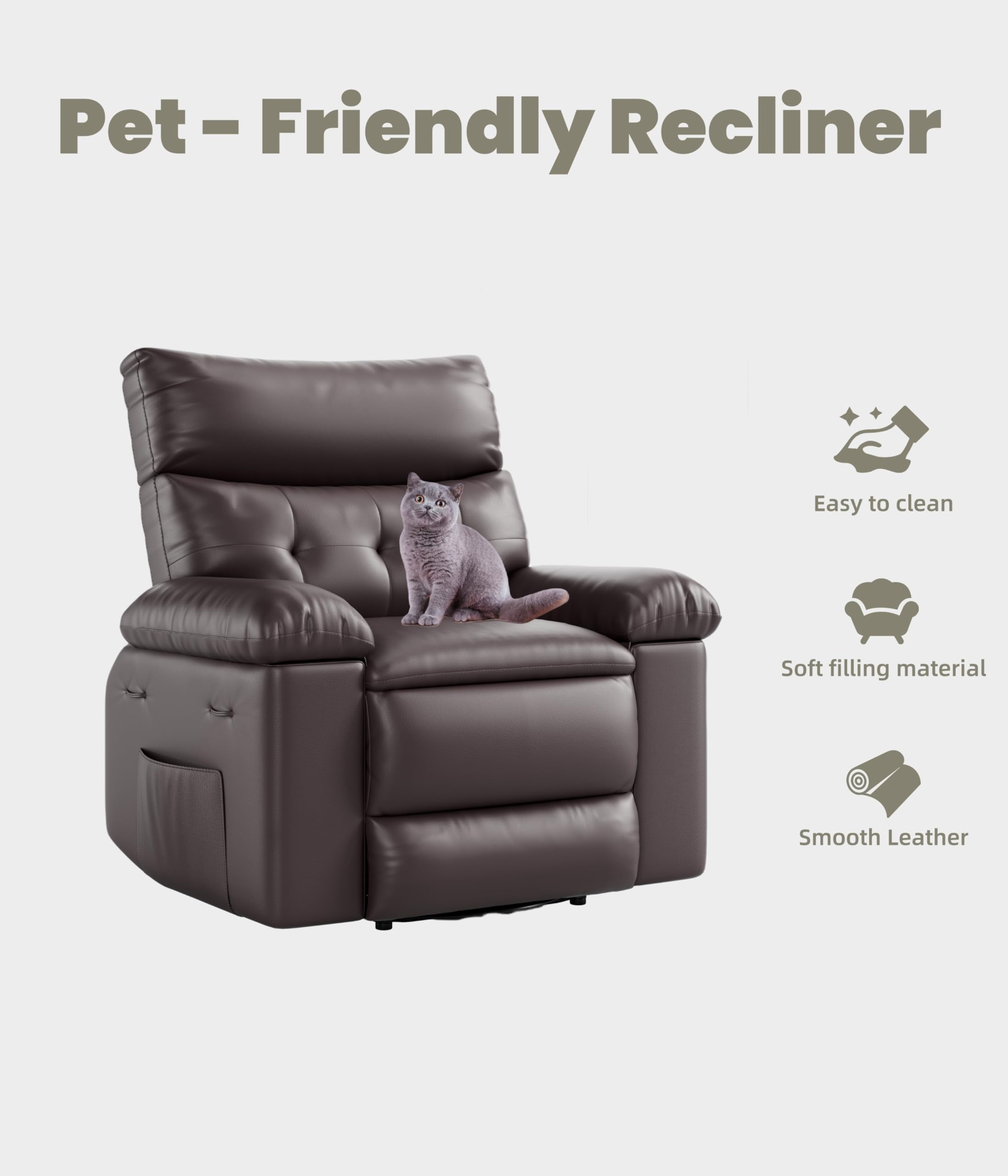 Oversized Rocker Recliner for Adults, Nursery Glider Recliner with Massage and Heating, Rocking Chair with 1.5X Sponge Comfort Arm and Back, Side Pockets, PU Leather Manual Recliner Chair