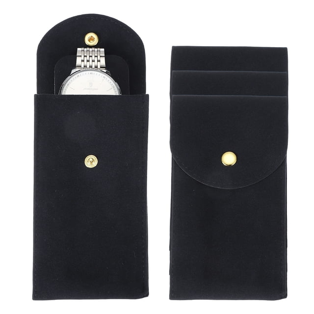 Uxcell 4 Pcs Bolsa de Reloj de Terciopelo, Funda de Viaje para Reloj Portátil, Bolsa de Almacenamiento Suave con Botón a Presión y Almohadilla Interior para Regalos de Hombres y Mujeres, Azul