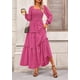 thumbnail image 3 of Vestido PRETTYGARDEN 2025 con escote cuadrado, fruncido, maxi, color rojo rosa, talla S, 3 of 8