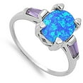 thumbnail image 4 of CHOOSE YOUR COLOR Blue Simulated Opal Oval Wide Prong Ring .925 Sterling Silver Band Purple CZ Female Size 10, 4 of 4