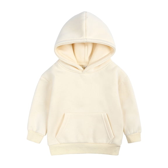 Toddler Sweatshirt Kids Solid Color Plus Warm Hooded Pullover Tops Coat Girls Hoodies Beige 100