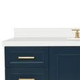 thumbnail image 4 of ARIEL 61" Midnight Blue Bathroom Vanity 1.5" Edge Pure White Quartz Countertop & Splash, Rectangular Sink, 2 Soft Closing Doors, 9 Full Extension Dovetail Drawers, Toe Kick, Satin Brass, 4 of 9