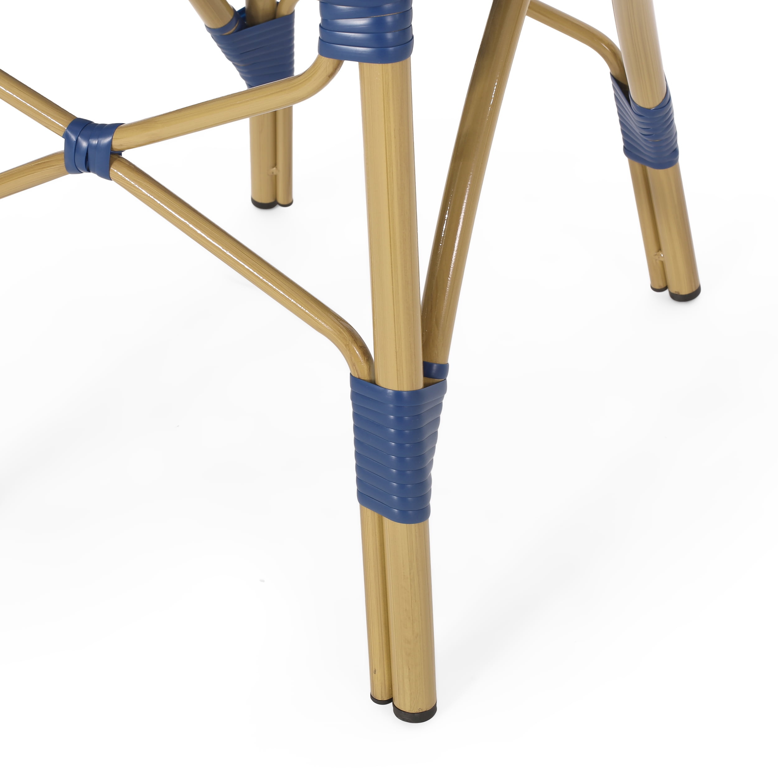 Alger Aluminum Outdoor French Bistro Set, Dark Teal, White, and Bamboo Finish
