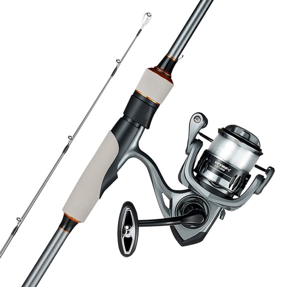 VEVOR Rod and Fishing Reel Combo, IM6 Fiberglass & Carbon Fiber Spinning Rod and Reel Combo, Bass Fishing Pole with 6.5 ft Two-Piece Rods, 6 1 Ball Bearings, Stainless Steel Guides with Ceramic Rings