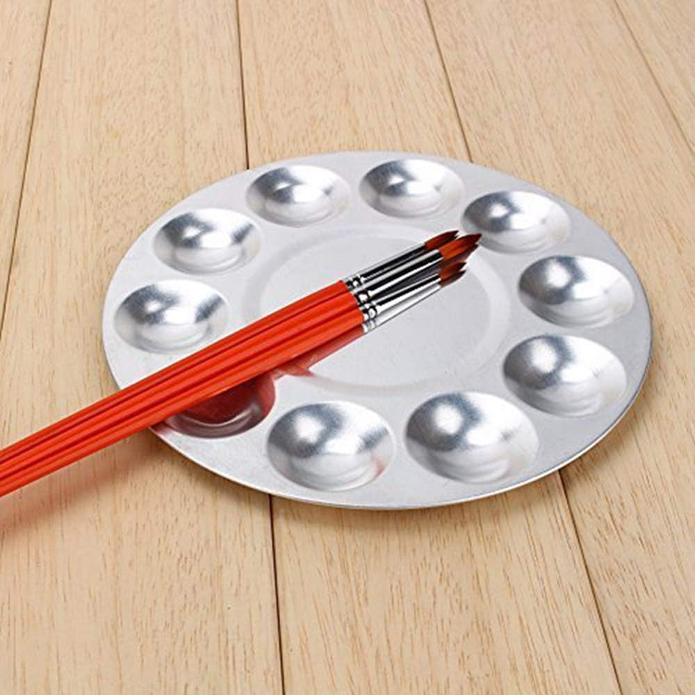 2 Pcs Round Paint Tray s, Metal 10 Well, for Artist Watercolours DIY Craft Professional Art Painting